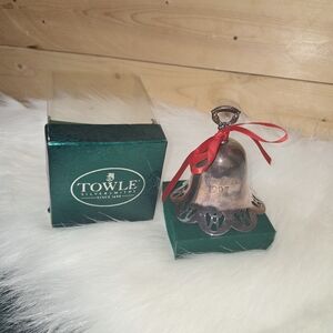 Silver Bell Ornament with Red Ribbon